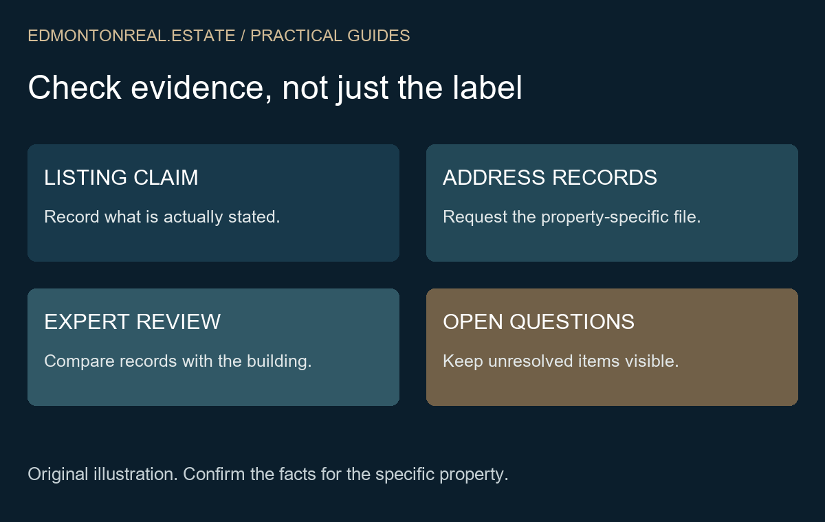 Original workflow showing listing description, address records, expert review and unresolved questions.